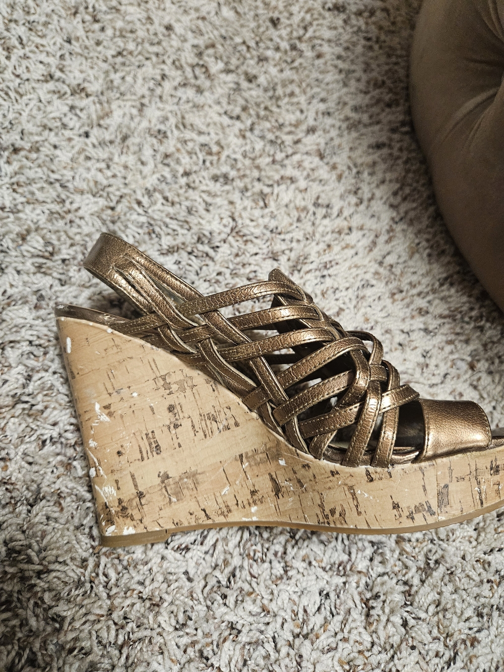Bronze Woven Cork Wedge Sandals - Women - Picture 5 of 15